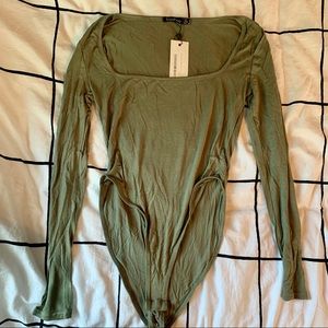 Final Off:Boohoo|Olive Green Square Neck Bodysuit